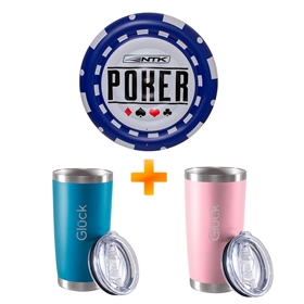 Bóia Namoradeira Poker Chip – Nautika + Copo Térmico Gluck Porsche Blue e Salmon